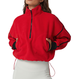 Sudadera Oversize de Forro Polar Rojo para Mujer, con Media Cremallera, Cuello Alto y Hombros Caídos, Manga Larga, Estilo Corto, para Otoño, Más Vendida 2026 - Product Image 1