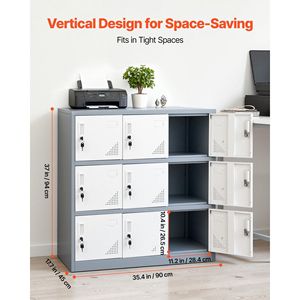 Armadietto Metallico a 9 Ante, Capacità di Carico 66 Libbre, 3 Ripiani, 2 Chiavi, Ogni Porta Chiudibile a Chiave, Armadietti in Acciaio per Dipendenti - Product Image 3