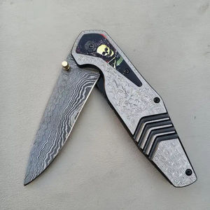 Couteau de poche multifonctionnel Burraq OEM DIY personnalisé fait main en acier Damas de 8 pouces à lame coulissante droite avec étui en cuir - Product Image 2