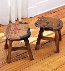 Wood Rustic Carved Animal Kids <b>Stool</b> Round Paw Shape Tabletop <b>Toddler</b> Seat Home Decor - Product Image 1