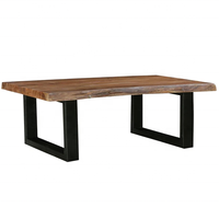 Table basse en bois massif à bord organique avec bar de style ferme moderne, hôtel, salon, bureau, maison, meubles, accents métalliques