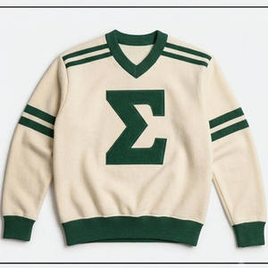 Suéter Verde de Punto con Cuello en V para Hombre, Manga Larga, Aplique con Letras Griegas de Sigma, Estilo Pullover, Otoño, 100% Acrílico, Manga Regular - Product Image 3