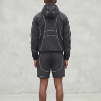 Vente Flash : Ensemble Veste et Short Homme Personnalisé Imprimé Streetwear Coupe-Vent avec Fermeture Éclair, Piping Réfléchissant et Logo Brodé 100% Coton