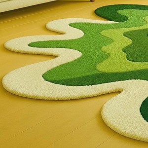 Modern Green Abstract Area Rug Irregular Shape Hand Tufted Carpet Contemporary Artistic <b>Floor</b> Rug for Living Room Bedroom Decor - Product Image 2