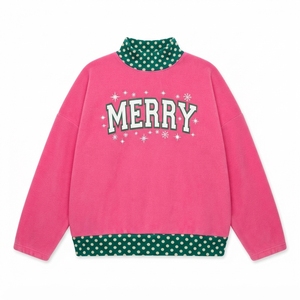 Merry Christmas Women Turtleneck Sweatshirt Polka Dot Print <b>Long</b> <b>Sleeve</b> Casual Winter Wear <b>Pink</b> Green Knitted <b>Top</b> - Product Image 1