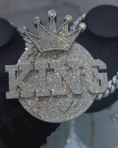 Pendentif personnalisé en forme de cercle avec initiale, style Hip Hop, en argent 925, entièrement serti de diamants Moissanite VVS, avec attache couronne, collier avec initiale - Product Image 1