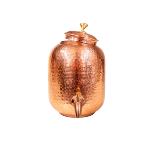 Handcrafted 100% Pure Copper Water Dispenser 5L <b>Set</b> With Iron Stand And Hammered Moscow Mule <b>Mugs</b> Ayurvedic Copper Matka - Product Image 4