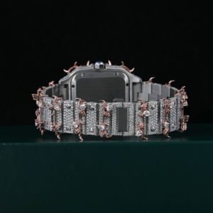 Reloj de pulsera de lujo mecánico de dos tonos con esfera cuadrada y números romanos de moissanita, completamente cubierto de diamantes, estilo hip hop, del fabricante. - Product Image 4