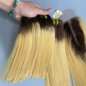 Extensions de cheveux vierges 100% naturelles vietnamiennes, tissage en dentelle, lisses, couleur ombrée blonde, super double drawn, prix de gros - Product Image 4