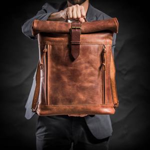 Mochila Enrollable de Cuero Vintage, Bolsa de Viaje de Cuero Crazy Horse, Mochila Resistente para Exteriores, Servicio OEM Personalizado LTBP-0006 - Product Image 3