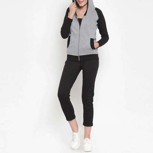 Women Color Blocking Hooded Zipper Tracksuit Set Casual Full Sleeve <b>Pants</b> Breathable <b>Spandex</b> Cotton Autumn Wear - Product Image 1