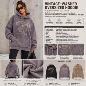 Sweat à capuche unisexe surdimensionné vert imprimé Brooklyn NYC, manches longues, en molleton de coton lavé, écologique, style automne, ODM - Product Image 4