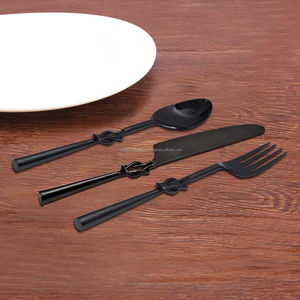 Ensemble de couverts 5 pièces à nœud solide noir de qualité supérieure comprenant couteau/fourchette/cuillère - Product Image 2