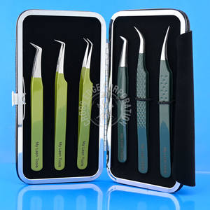 Pinzas para Extensión de Pestañas de Venta Caliente, Punta de Fibra de 90 Grados, Pestañas Curvadas en Forma de Luna, Ventiladores de Volumen, Agarre Antideslizante, Acero Ligero - Product Image 1