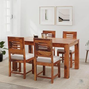 Ensemble de table à manger en bois massif de luxe 5 pièces avec chaises rembourrées |   Design moderne |   Marque LytCraft |   Meubles de maison et d'hôtel haut de gamme - Product Image 1