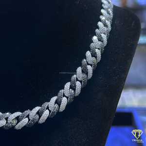 Cadenas cubanas de moissanita VVS con diamantes, cadena de plata de ley 925 con moissanita bicolor y diamantes incrustados, joyería hip hop. - Product Image 5