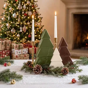 Handmade Collection Resin Christmas <b>Tree</b> Tabletop Decor Set Green White Brown Pine Cone Centerpiece Indoor Holiday Decoration - Product Image 6