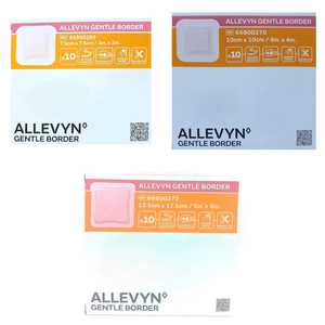 Apósito de espuma de silicona suave Allevyn con borde delicado y almohadilla absorbente suave 7.5x7.5cm / 10x10cm / 12.5x12.5cm - Product Image 1