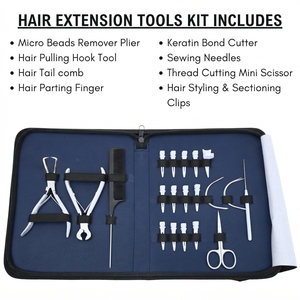 Kit d'outils professionnels pour extensions de cheveux à micro-anneaux avec pince à sertir, peigne à crochets et pinces - Product Image 3