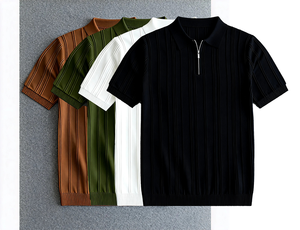 เสื้อโปโลผู้ชายแขนสั้นสไตล์ลำลองสำหรับฤดูร้อน คอปกพับได้ ระบายอากาศดี พร้อมปักโลโก้ของคุณ - Product Image 4