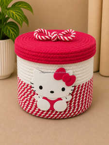 Cute Red Cotton <b>Rope</b> Eco-Friendly Mini <b>Storage</b> <b>Basket</b> Bunny Ears Design for Children's Toy <b>Storage</b> Circle Shape Handle - Product Image 6