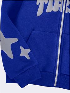 Sudadera con capucha azul Y2K con cremallera y estampado de letras, corte regular, estilo urbano para hombre - Product Image 4