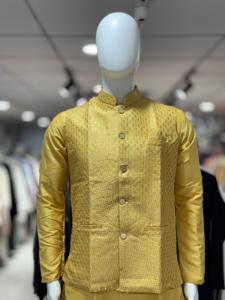 3Pc Pure <b>Silk</b> Fabric with Embroidery Thread & Sequence Work men's wedding <b>kurta</b> jacket set designer <b>kurta</b> with Koti royal festic - Product Image 3