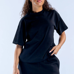Camiseta de Manga Corta con Cuello Redondo para Mujer, Talla Grande, Color Negro Sólido, Ajuste Holgado, Algodón Jersey, Transpirable y Ligera, Venta al Por Mayor, Calidad Superior - Product Image 3