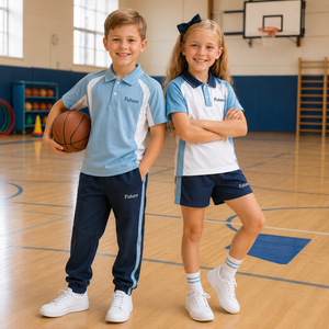 Ensemble d'uniformes scolaires personnalisés en polycoton pour élèves du primaire avec logo brodé – Vente en gros - Product Image 1
