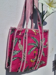<b>Small</b> Vintage Lightweight Solid Color Cotton Tote Bag Handmade Quilted Mini Shoulder <b>Handbag</b> Travel Lunch Shopping Gift OEM ODM - Product Image 3