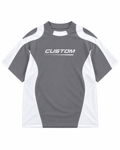 T-shirt Oversize Unisexe en Coton Gris et Blanc à Panneaux, Épaules Tombantes, Style Streetwear, Vêtement Personnalisé en Gros pour Marque Privée - Product Image 1