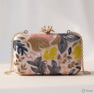 AZIZA FASHION DREAM Pochette élégante perlée avec chaîne, motif floral, sac de soirée scintillant, fermeture à rabat - Product Image 3