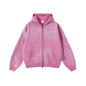 Wholesale Heavyweight <b>Zip</b> <b>Up</b> <b>Hoodie</b> Oversized French Terry Cotton Streetwear Custom Logo Boxy Unisex Sweatshirt Hoodies for Men - Product Image 3