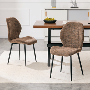 4 Set di Sedie da Pranzo in Tessuto Marrone Stile Retrò Minimalista con Cuscini Spaziosi e Confortevoli, Gambe in Metallo Nero Regolabili - Product Image 2