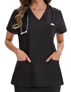 Ensemble d'uniformes médicaux respirants et anti-humidité en polyester tissé, doux au toucher, style infirmière USA, col en V, pour femmes, détection d'aiguilles - Product Image 1