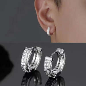 ต่างหูห่วงแบบ Huggie หลายแถวประดับเพชรแล็บโกรว์ทอง 14K สไตล์ฮิปฮอป พร้อมแหวนเพชรแท้ทองคำขาว 18K ประดับเพชรธรรมชาติสีขาวโรส - Product Image 5