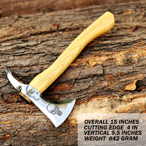 Hacha de campamento Nordic Forge de acero al carbono de 15 pulgadas con mango de madera de fresno, funda de cuero, personalizada industrialmente, OEM, grabada con ácido - Product Image 2