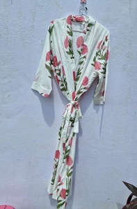 Floral Cotton <b>Kimono</b> Robe Women White Boho <b>Kimono</b> Dressing Gown Lightweight Summer <b>Beach</b> Cover Up Lounge Wear - Product Image 3