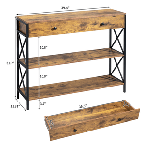 3-Tier Console Table for Entryway & Living Room Industrial Style with 1 Drawer and 2 <b>Open</b> <b>Storage</b> Narrow Design - Product Image 2