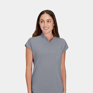 Uniformes Médicos de Alta Calidad para Mujer, Blusa Holgada con Cuello Mao y 1 Bolsillo, Color Azul Marino - Product Image 4