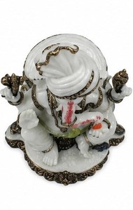 White Marble Ganesha <b>Statue</b> Polished <b>Religious</b> Traditional Diwali Tabletop Figure Home Decor - Product Image 1