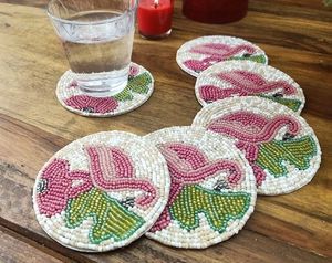 Handmade Beaded Flamingo Coaster Set Decorative Drink Coasters <b>Table</b> <b>Mat</b> - Product Image 1