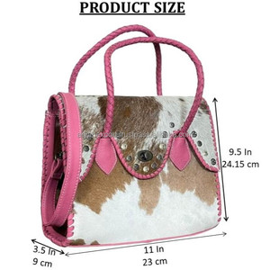 New Arrival 2026 Pink Cowhide Leather Tote <b>Bag</b> for Women Western Handbag Braided Handle Shoulder Purse <b>Studded</b> Fashion Tote <b>Bags</b> - Product Image 2