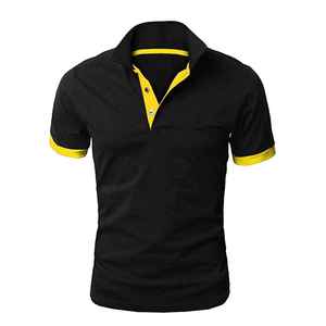 Camiseta Polo Personalizada de Verano para Hombre, Sublimada, con Patrón Sólido, Manga Corta, para Golf, en Negro y Amarillo, Venta al Por Mayor - Product Image 1