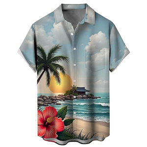เสื้อเชิ้ตฮาวายลายดอกไม้เขตร้อนแขนสั้นสำหรับผู้ชาย เสื้อเชิ้ตชายหาดลำลองติดกระดุมสำหรับวันหยุดฤดูร้อน - Product Image 5