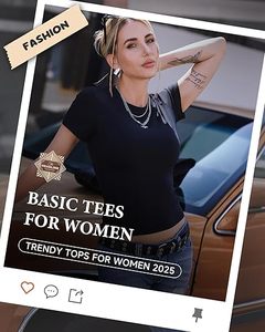 Camisetas Básicas Ajustadas Aura Slim para Mujer, Cuello Redondo, Corte Ajustado, Camisetas Cortas Modernas Y2K, Ropa para el Verano Informal - Product Image 6