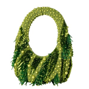Elegant Handcrafted Green Beaded Statement <b>Bag</b> <b>Sequined</b> Decoration Open Closure Waterproof Price From India - Product Image 1