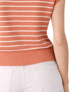 Gilet pull sans manches en tricot léger à rayures corail pour femme, col rond, décontracté, mode estivale - Product Image 6