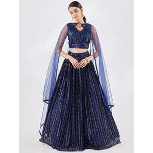 Belle fête en filet à paillettes bleu Lehenga Choli avec Dupatta - Product Image 2