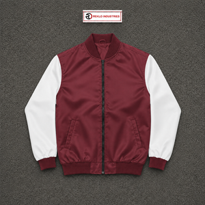 Veste universitaire personnalisée en satin marron et blanc pour hommes, qualité supérieure, style bomber de baseball avec manches contrastées et fermeture éclair intégrale - Product Image 5